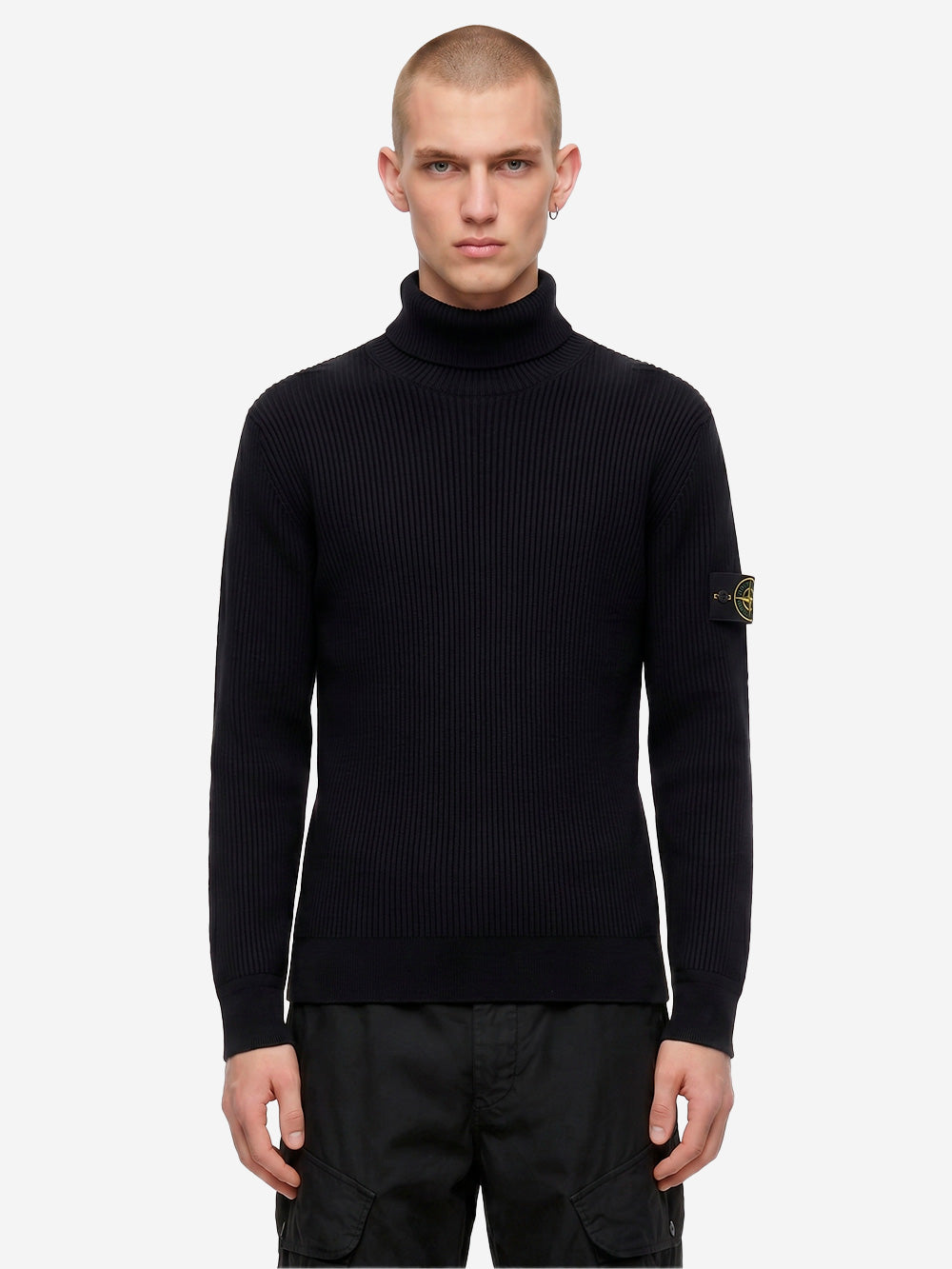 STONE ISLAND Maglione dolcevita nero in lana con costine sottili Nero Urbanstaroma