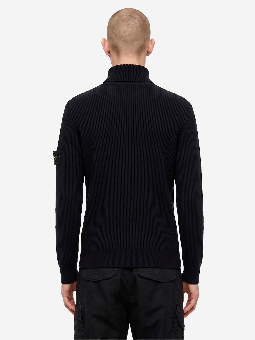 STONE ISLAND Maglione dolcevita nero in lana con costine sottili Nero Urbanstaroma
