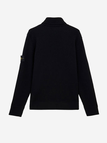 STONE ISLAND Maglione dolcevita nero in lana con costine sottili Nero