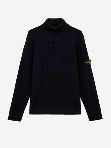 STONE ISLAND Maglione dolcevita nero in lana con costine sottili Nero