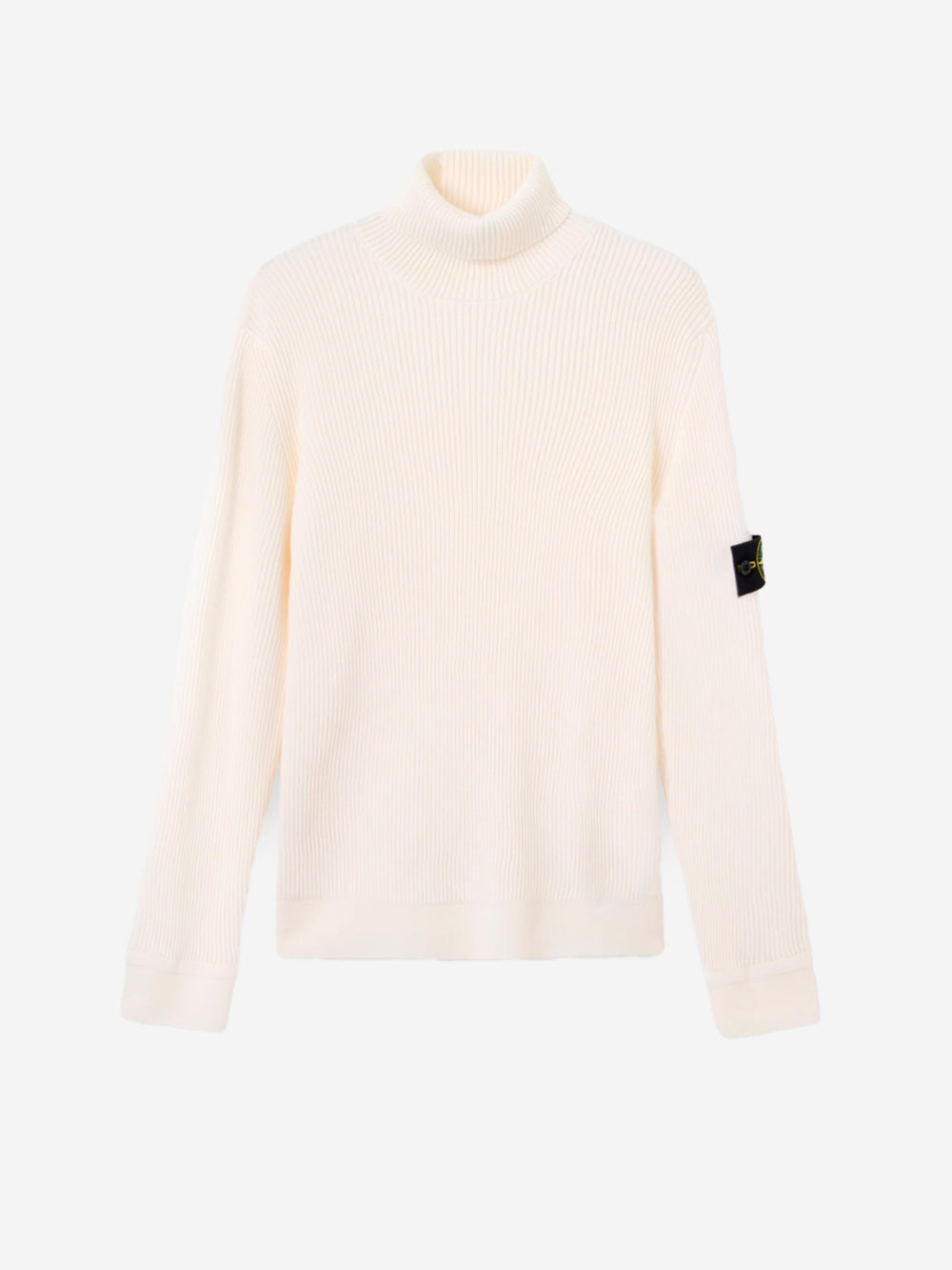 STONE ISLAND Maglione dolcevita avorio in lana con costine sottili Panna Urbanstaroma