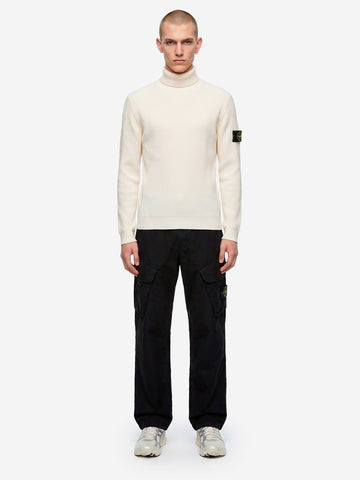 STONE ISLAND Maglione dolcevita avorio in lana con costine sottili Panna