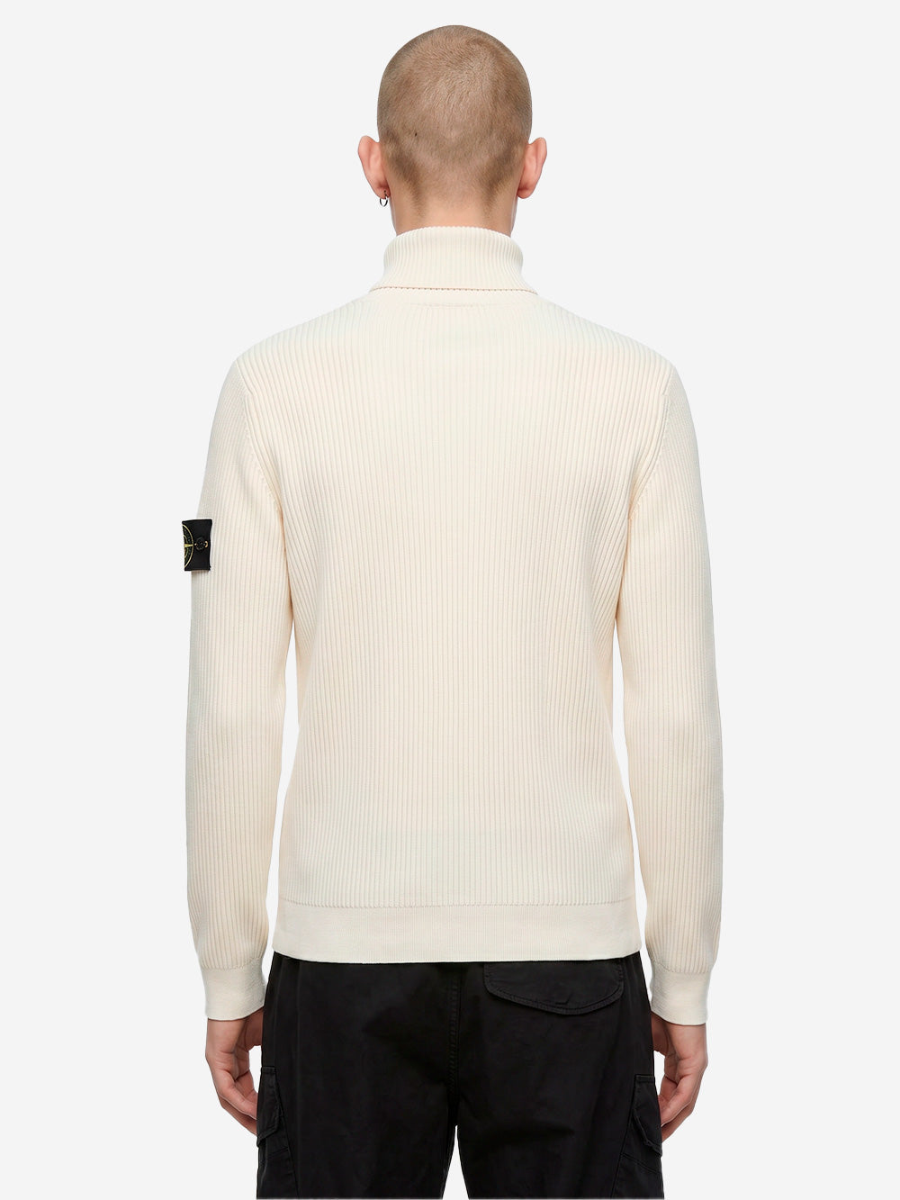 STONE ISLAND Maglione dolcevita avorio in lana con costine sottili Panna Urbanstaroma