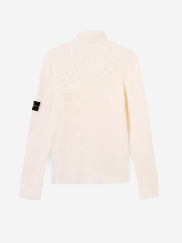 STONE ISLAND Maglione dolcevita avorio in lana con costine sottili Panna
