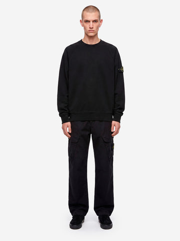 STONE ISLAND Felpa girocollo oversize in cotone fleece nera con badge Nero