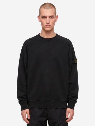 STONE ISLAND Felpa girocollo oversize in cotone fleece nera con badge Nero