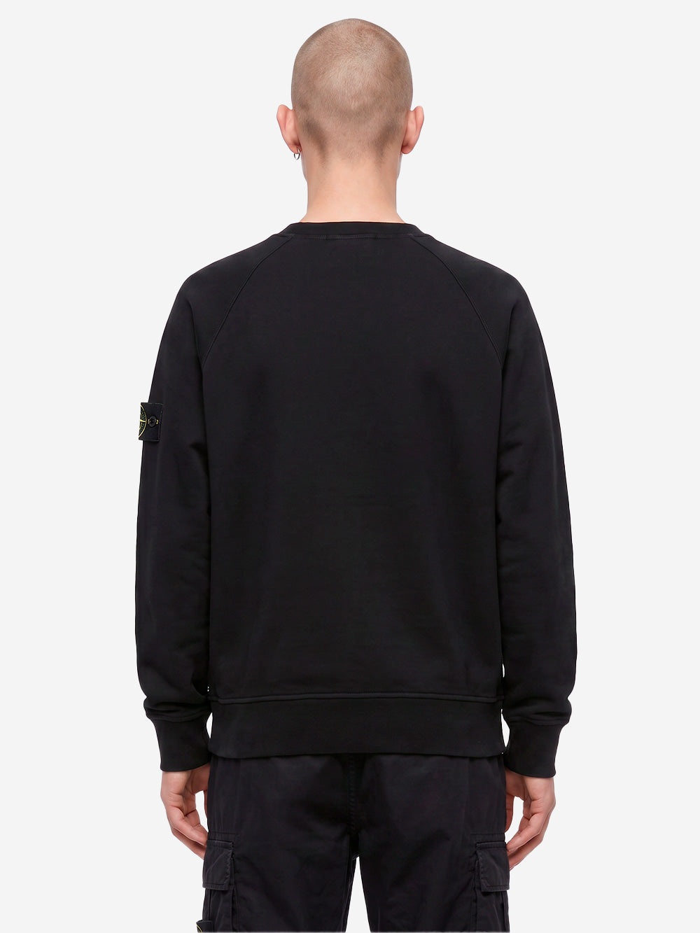 STONE ISLAND Felpa girocollo oversize in cotone fleece nera con badge Nero Urbanstaroma