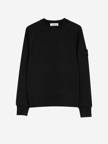 STONE ISLAND Felpa girocollo oversize in cotone fleece nera con badge Nero