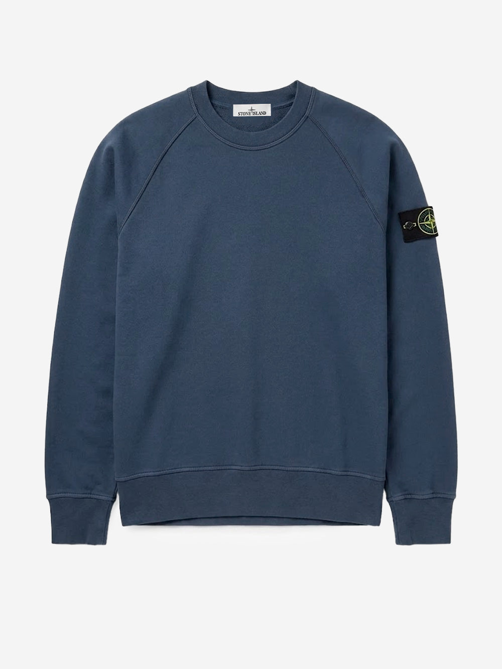 STONE ISLAND Felpa girocollo oversize in cotone fleece blu con badge Blu Urbanstaroma
