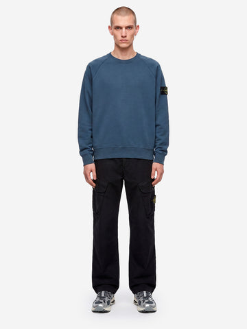 STONE ISLAND Felpa girocollo oversize in cotone fleece blu con badge Blu