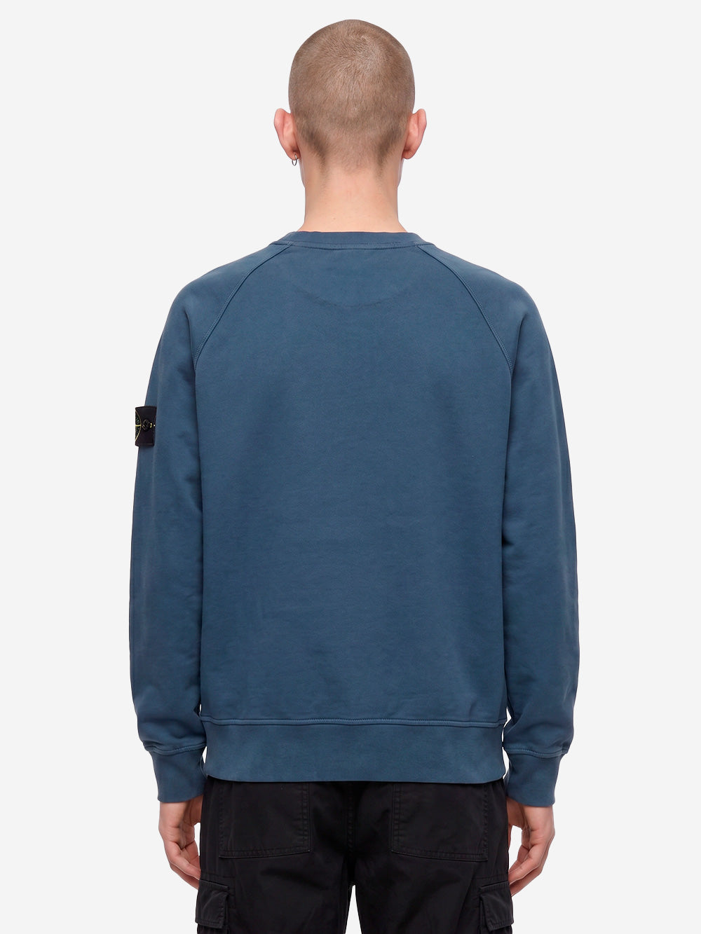 STONE ISLAND Felpa girocollo oversize in cotone fleece blu con badge Blu Urbanstaroma