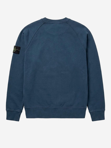 STONE ISLAND Felpa girocollo oversize in cotone fleece blu con badge Blu