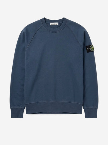 STONE ISLAND Felpa girocollo oversize in cotone fleece blu con badge Blu