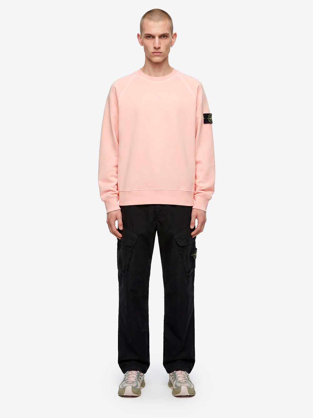 STONE ISLAND Felpa girocollo oversize in cotone fleece rosa con badge Rosa Urbanstaroma