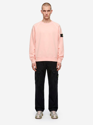 STONE ISLAND Felpa girocollo oversize in cotone fleece rosa con badge Rosa