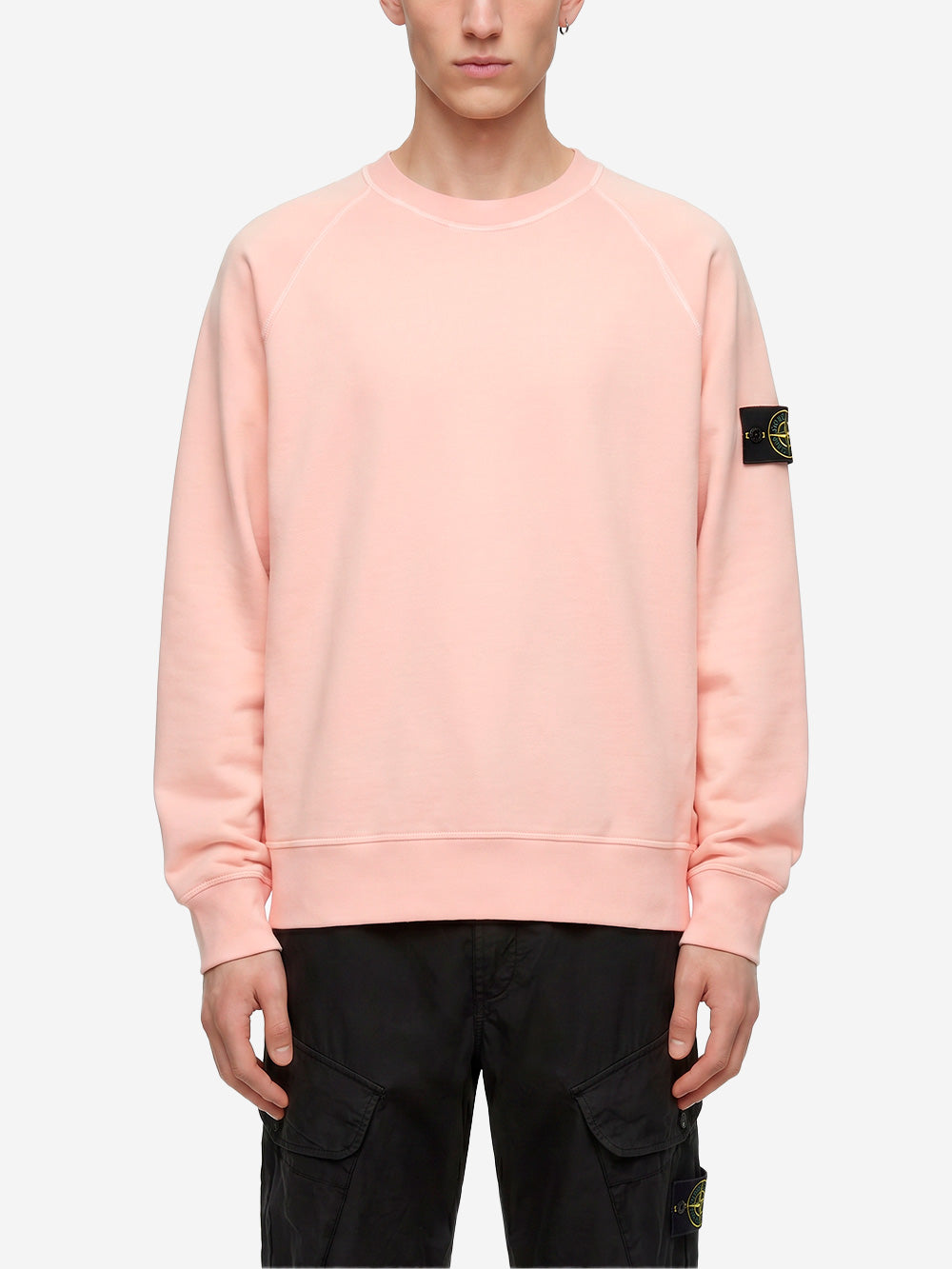 STONE ISLAND Felpa girocollo oversize in cotone fleece rosa con badge Rosa Urbanstaroma