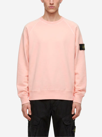 STONE ISLAND Felpa girocollo oversize in cotone fleece rosa con badge Rosa