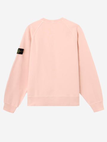 STONE ISLAND Felpa girocollo oversize in cotone fleece rosa con badge Rosa