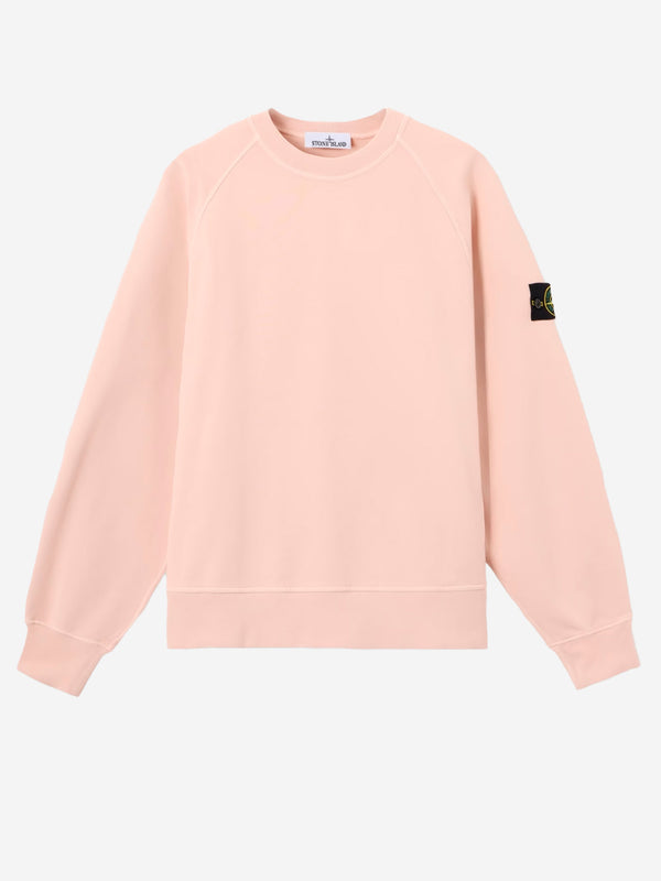 STONE ISLAND Oversized pink cotton fleece crewneck sweatshirt with