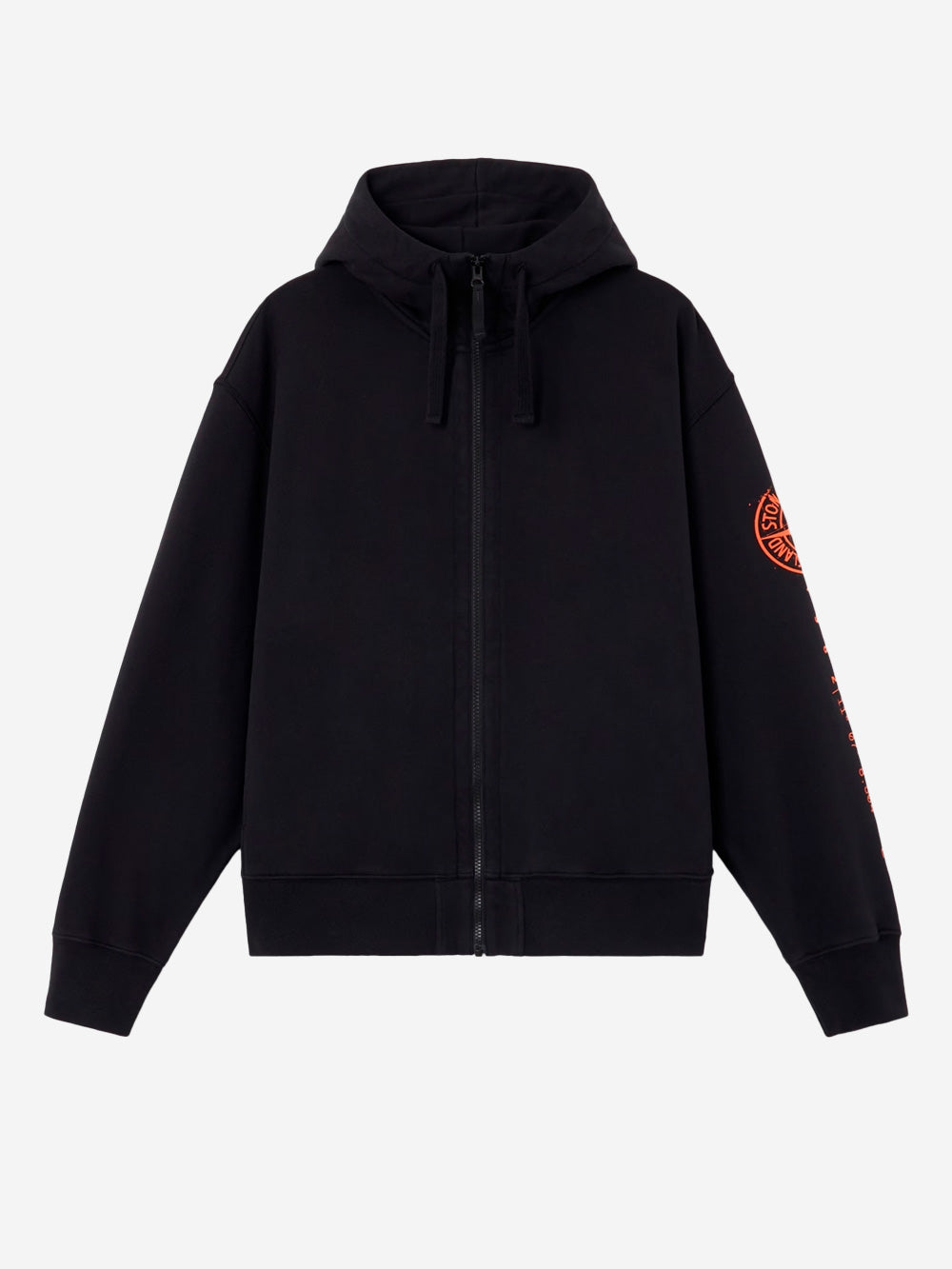 STONE ISLAND Felpa fleece con cappuccio con zip e stampa 'Vertical Placement' Nero Urbanstaroma