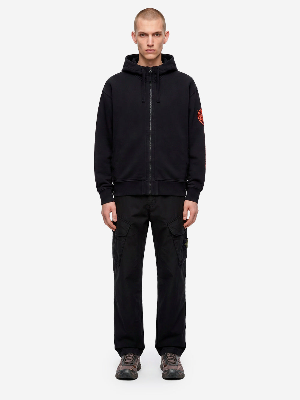 STONE ISLAND Felpa fleece con cappuccio con zip e stampa 'Vertical Placement' Nero Urbanstaroma