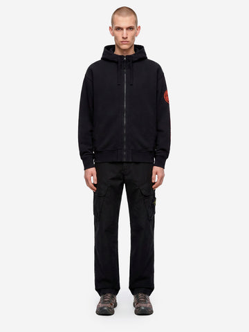 STONE ISLAND Felpa fleece con cappuccio con zip e stampa 'Vertical Placement' Nero