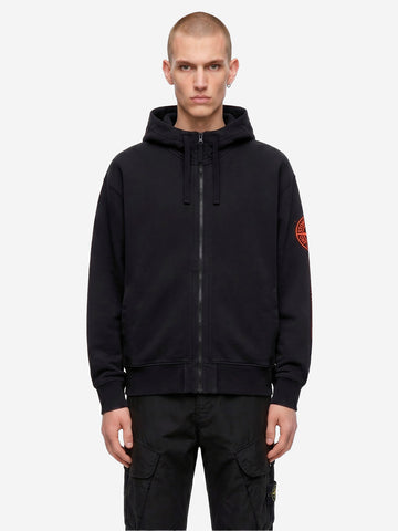 STONE ISLAND Felpa fleece con cappuccio con zip e stampa 'Vertical Placement' Nero