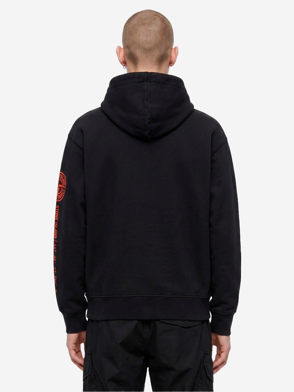 STONE ISLAND Felpa fleece con cappuccio con zip e stampa 'Vertical Placement' Nero Urbanstaroma