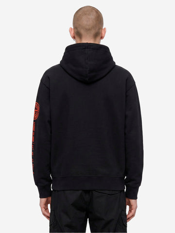 STONE ISLAND Felpa fleece con cappuccio con zip e stampa 'Vertical Placement' Nero