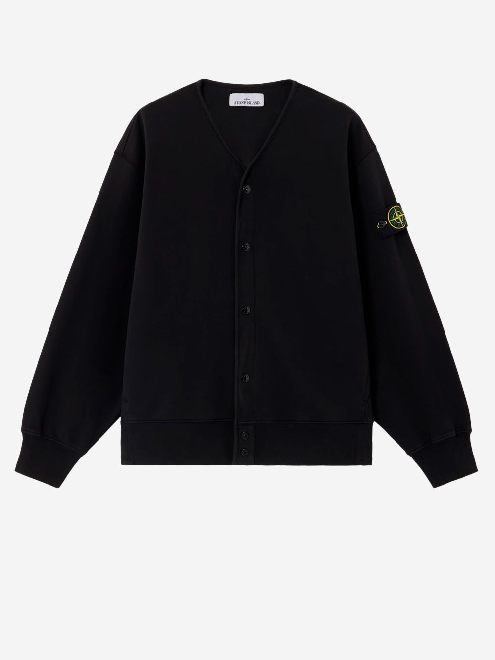 STONE ISLAND Felpa cardigan in pile di cotone con badge e scollo a V Nero Urbanstaroma
