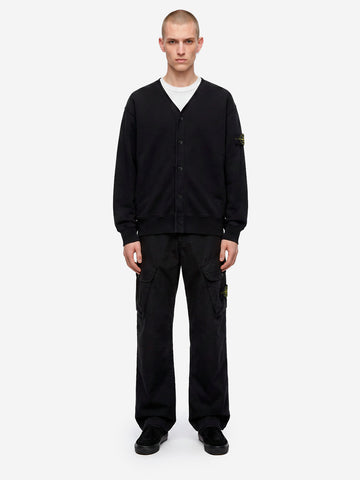 STONE ISLAND Felpa cardigan in pile di cotone con badge e scollo a V Nero