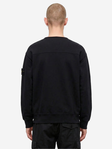 STONE ISLAND Felpa cardigan in pile di cotone con badge e scollo a V Nero