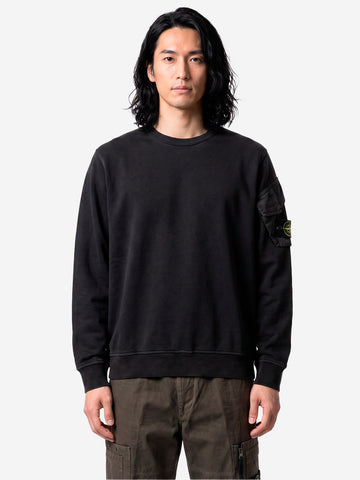 STONE ISLAND Felpa Girocollo nera Sleeve Pocket Badge Nero