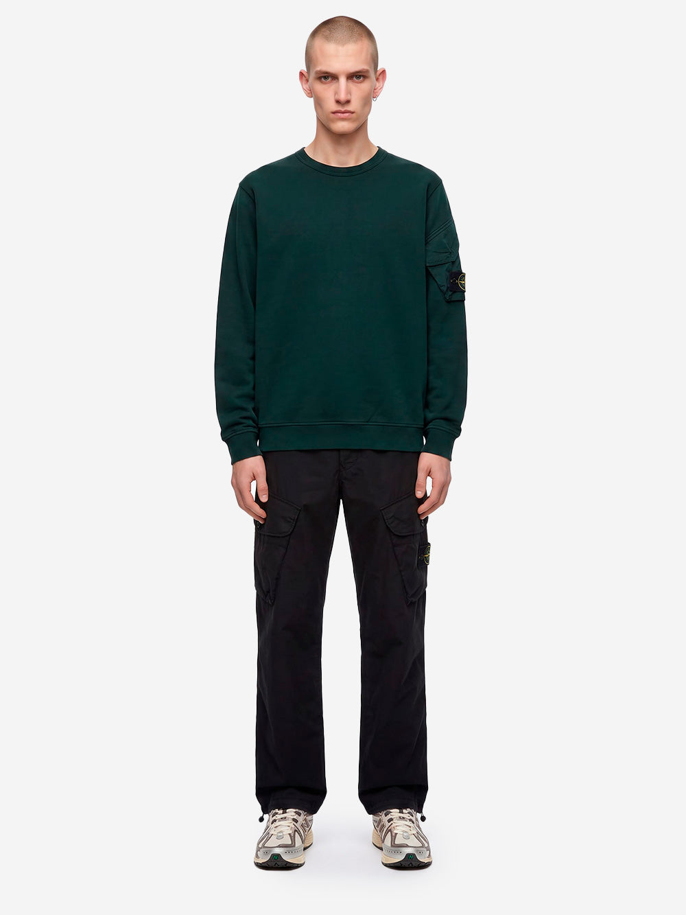STONE ISLAND Felpa Girocollo verde scuro Sleeve Pocket Badge Verde scuro Urbanstaroma