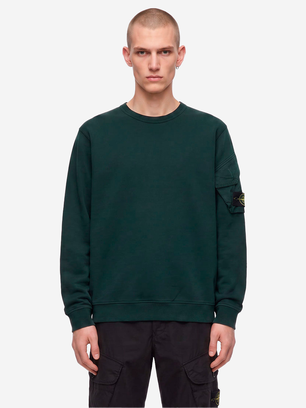 STONE ISLAND Felpa Girocollo verde scuro Sleeve Pocket Badge Verde scuro Urbanstaroma