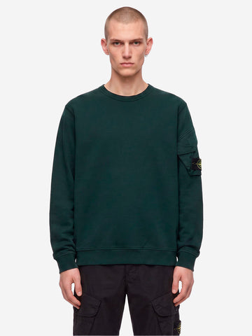 STONE ISLAND Felpa Girocollo verde scuro Sleeve Pocket Badge Verde scuro