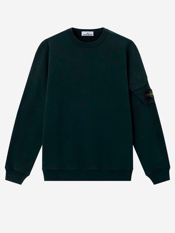 STONE ISLAND Felpa Girocollo verde scuro Sleeve Pocket Badge Verde scuro