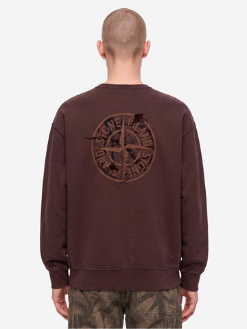 STONE ISLAND Felpa girocollo in cotone vinaccia Vinaccia