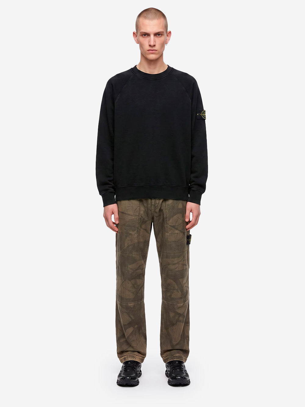 STONE ISLAND Felpa in cotone nera Nero Urbanstaroma