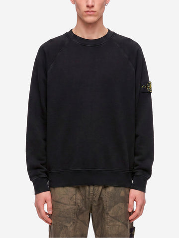STONE ISLAND Felpa in cotone nera Nero