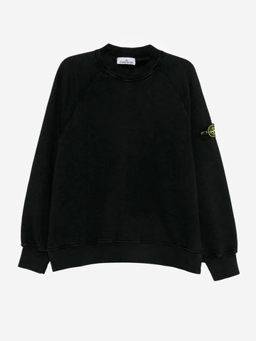 STONE ISLAND Felpa in cotone nera Nero