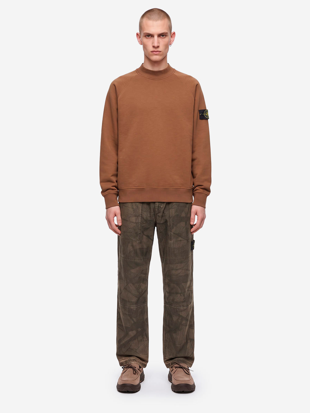STONE ISLAND Felpa girocollo con badge Marrone Marrone Urbanstaroma