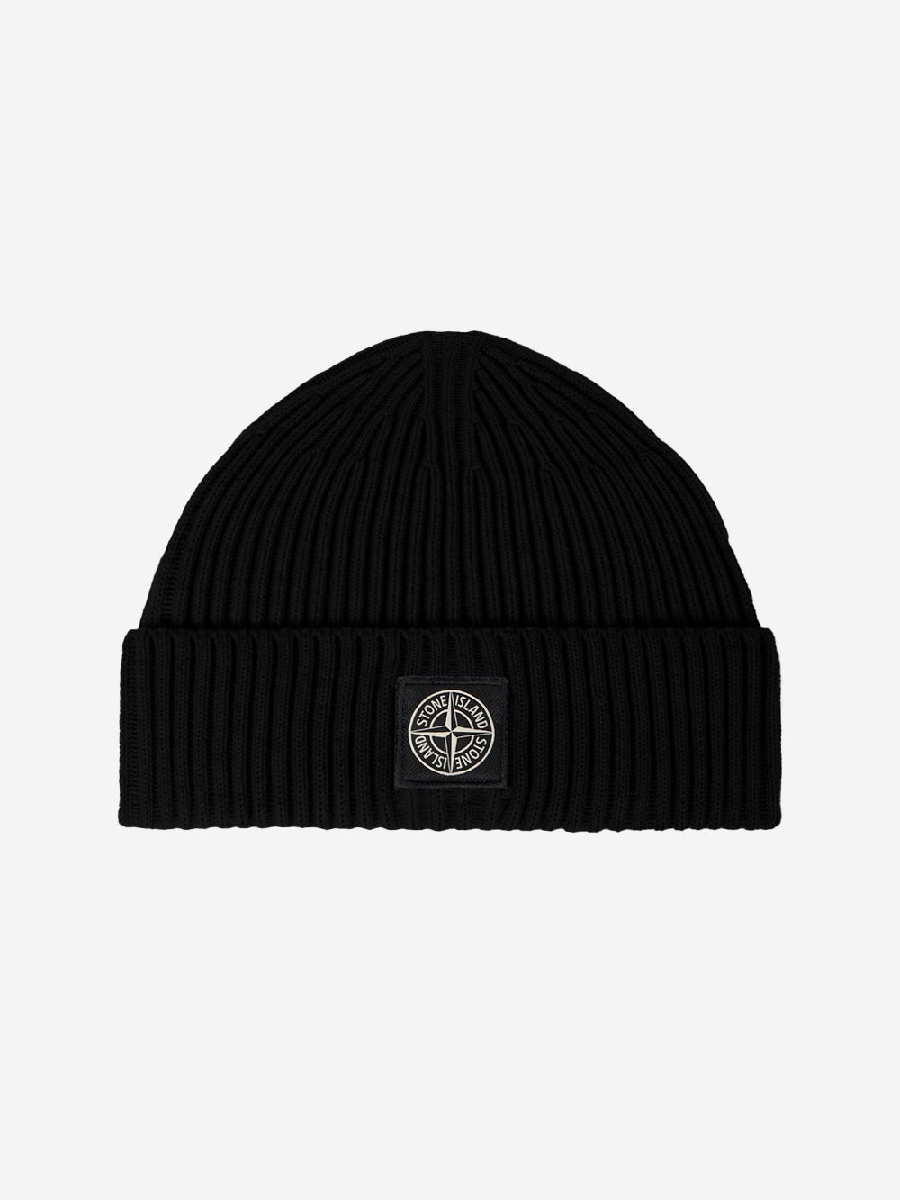 STONE ISLAND Beanie nero in lana Geelong a costine con badge Nero Urbanstaroma