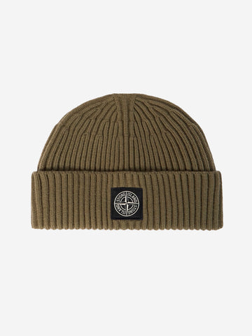 STONE ISLAND Beanie verde in lana Geelong a costine con badge Verde