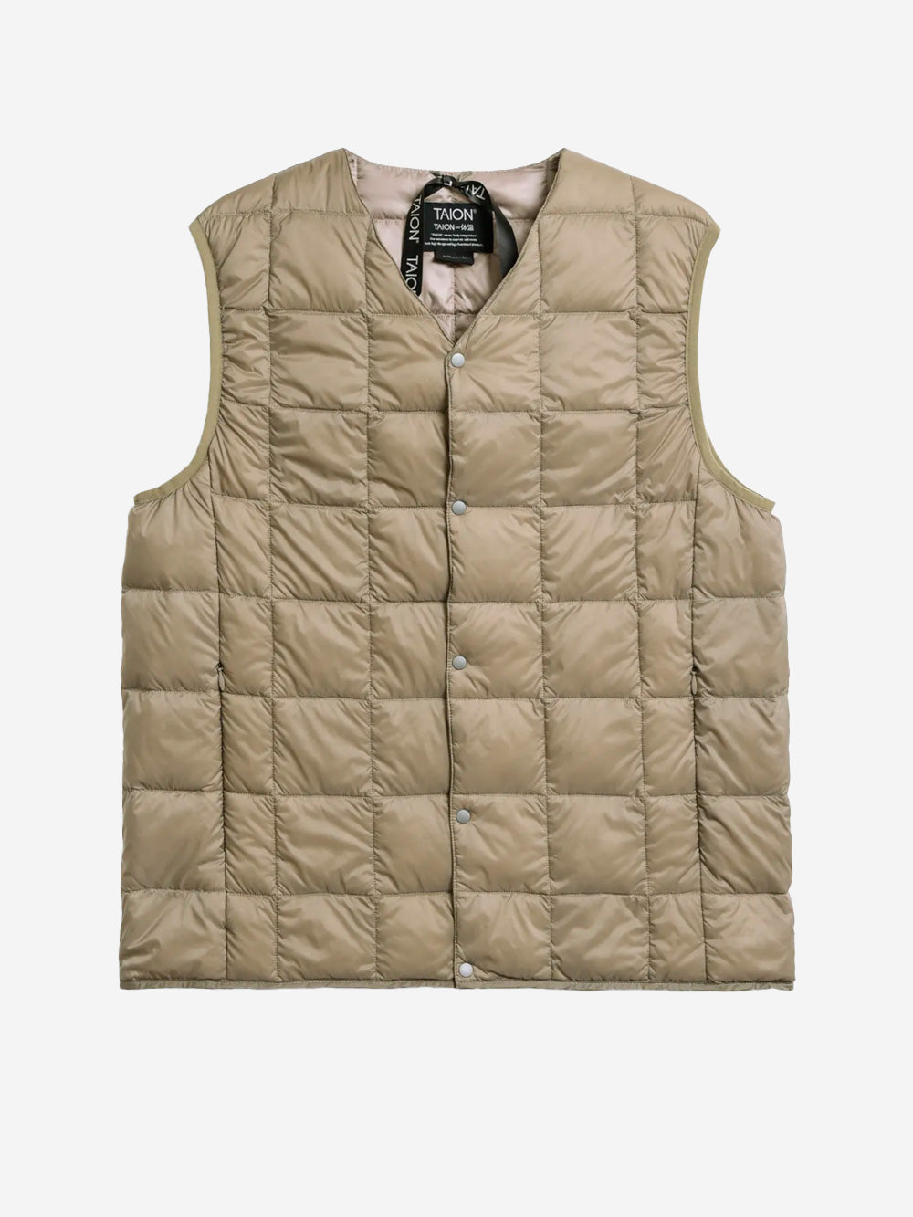 TAION Gilet khaki imbottito in piuma con scollo a V Beige scuro Urbanstaroma