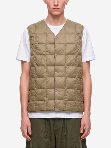 TAION Gilet khaki imbottito in piuma con scollo a V Beige scuro