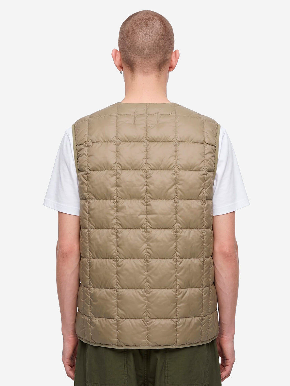 TAION Gilet khaki imbottito in piuma con scollo a V Beige scuro Urbanstaroma