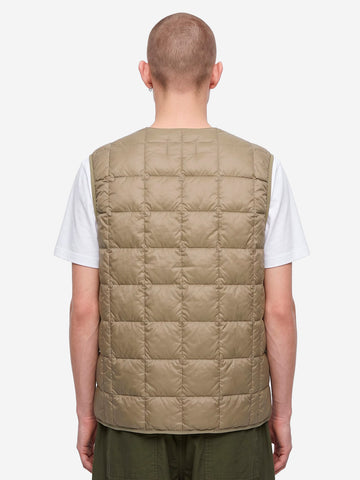 TAION Gilet khaki imbottito in piuma con scollo a V Beige scuro