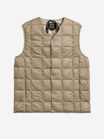TAION Gilet khaki imbottito in piuma con scollo a V Beige scuro