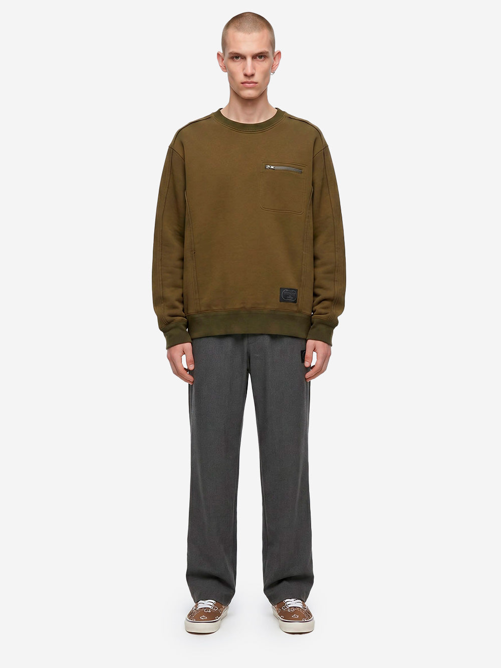 UNDERCOVER Felpa girocollo raw-cut khaki con tasca con zip verde Urbanstaroma